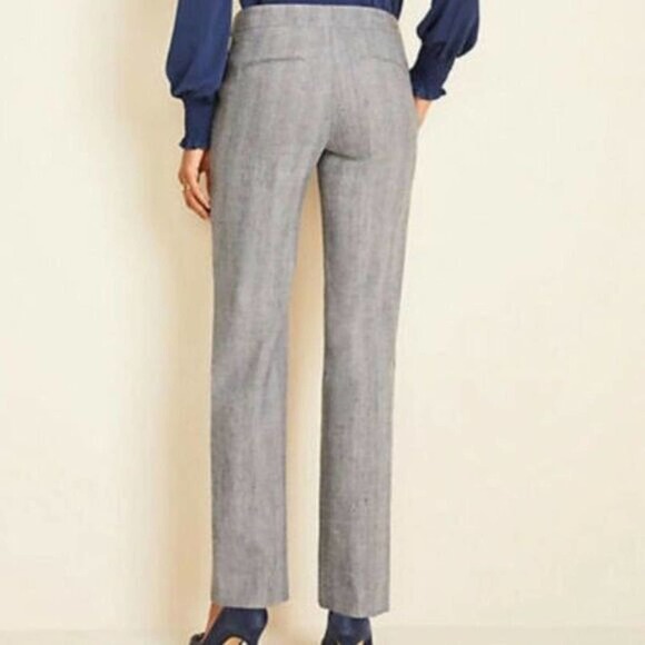 Ann Taylor Pants - Ann Taylor Women Sz 8 The Straight Linen Pant Beige Mid Rise Stretch Herringbone